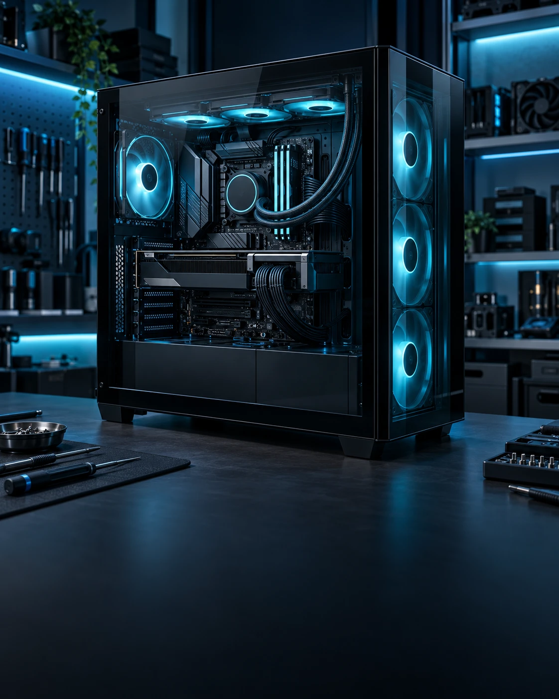 Imagem ilustrativa de uma bancada de montagem de computadores